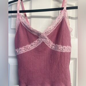 BDG Pink Lace Trim Cami Top